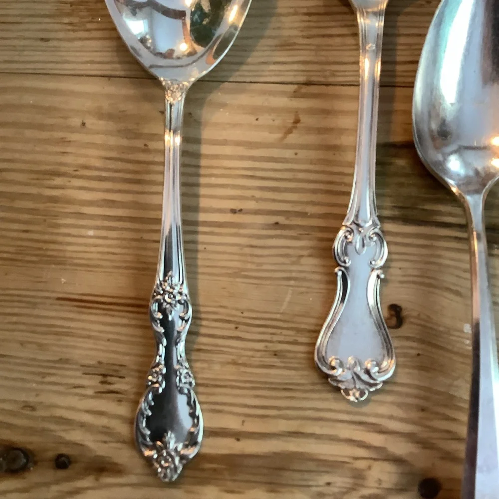 Set of 6 Vintage Antique Large Silver Plate Serving Spoons